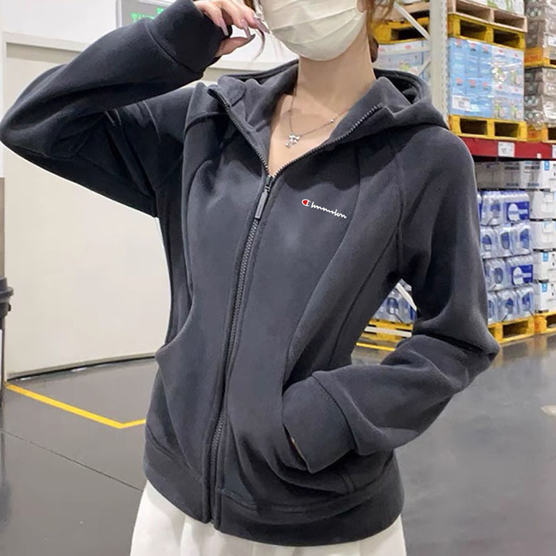 Champion Fleece Jacket for Women 2026 New Autumn and Winter Style, Petite Hooded Cardigan, Thickened Sweatshirt, Slim Fit