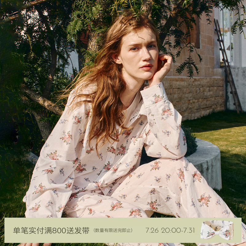 [Same Style as Zhang Yifan] Treelogy Rose Smoke Pink Shirt Can Be Worn Outside as Loungewear Pajama Set