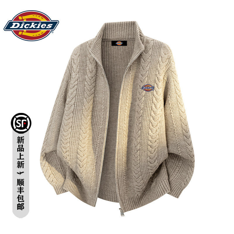 เสื้อสเวตเตอร์ถักลายเชือก แบรนด์ Dickies สำหรับผู้ชาย ฤดูใบไม้ร่วงปี 2026 แบบวินเทจ คาร์ดิแกนถักเกรดไฮเอนด์