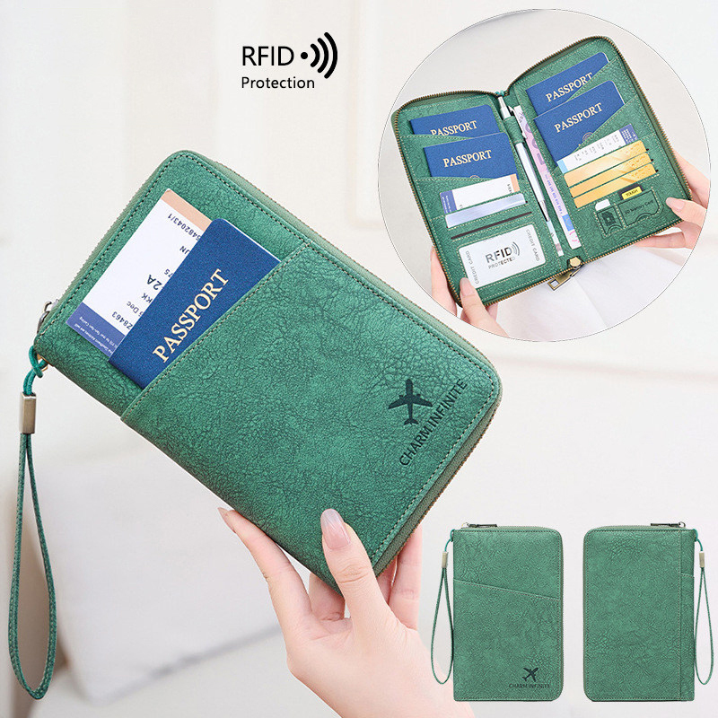 German-Style New Card Holder Rfid Anti-Magnetic Passport Holder Multi-Functional Travel Document Organizer Zipper Passport Holder