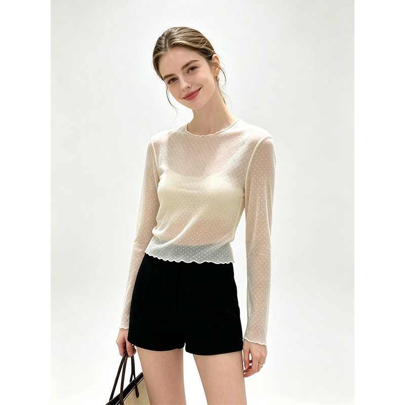 Hot Girl Style Lace Ruffle Transparent Sunscreen Mesh Cover-Up Top for Women, Summer Camisole Outerwear, Short Simple Casual Top