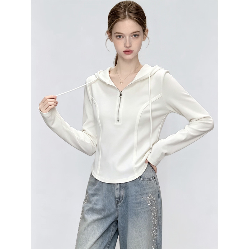 Casual White Hooded Sweatshirt for Women 2026 New Autumn Hoodie Long-Sleeved T-Shirt Relaxed Wear Design Top