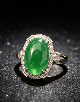 Natural grade a jade full green cabochon ring fkl00369