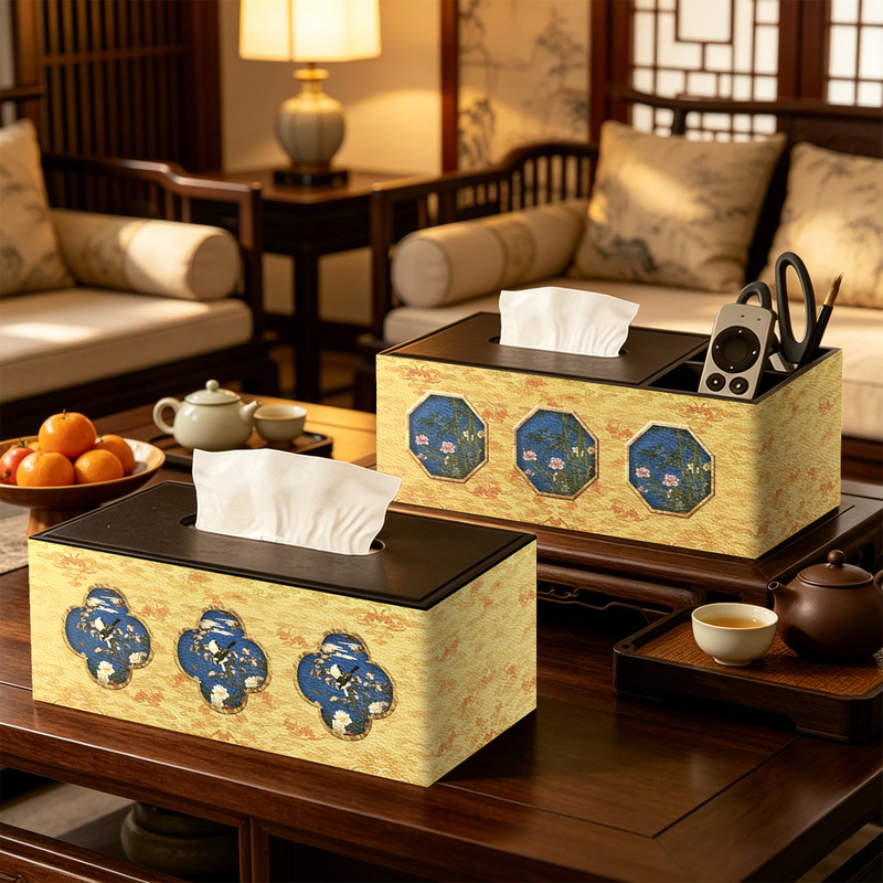 New Chinese-Style Living Room Household High-End Leather Tissue Box, Tabletop Multifunctional Remote Control Organizer with a Premium Feel New Chinese-Style Living Room Household High-End Leather Tissue Box, Tabletop Multifunctional Remote Control Organizer with a Premium Feel