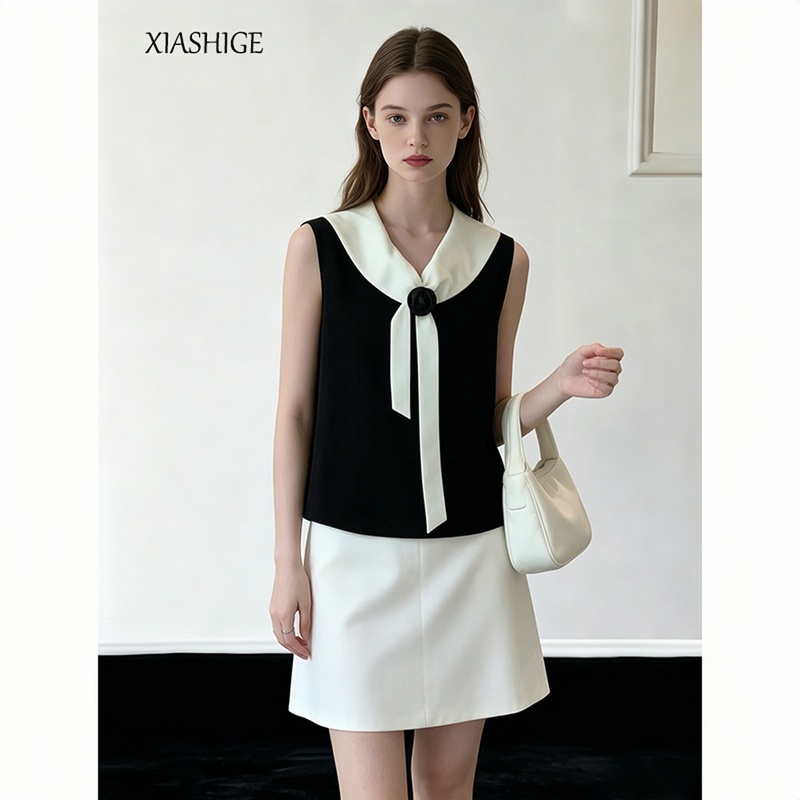 Now in Stock: French-Style High-End, Elegant Commuter Top, Black Tie, Sleeveless Velvet Shirt for Women, Summer Now in Stock: French-Style High-End, Elegant Commuter Top, Black Tie, Sleeveless Velvet Shirt for Women, Summer