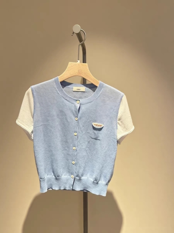 Marked 2026 Summer New Style Relaxed College Style Haze Blue Contrast Color Short Cardigan L2B6Ks085