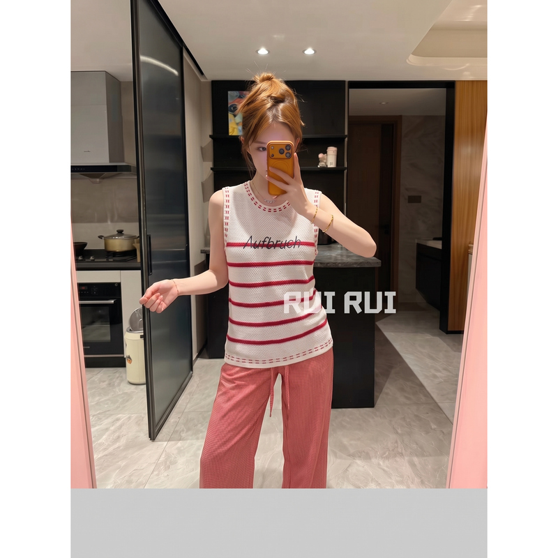 Summer Women's Fashion [Aufbruch · New Journey] Summer Color-Block Knitted Embroidered Sleeveless Vest Bx1730R
