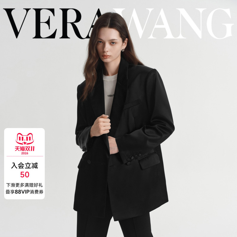 Verawang Black Satin Suit for Women, Autumn Designer New Style, Acetate Fiber, High-End Versatile Light Luxury Dress Jacket Verawang Black Satin Suit for Women, Autumn Designer New Style, Acetate Fiber, High-End Versatile Light Luxury Dress Jacket