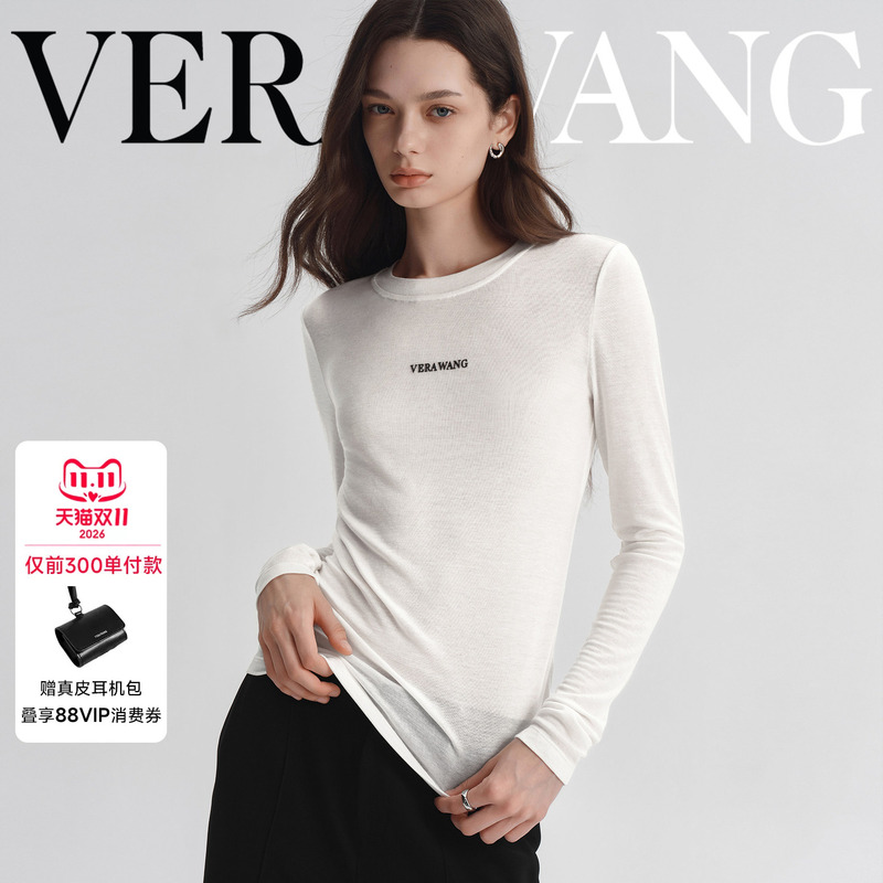 Verawang Letter Print Knitted Base Shirt for Women, Autumn Designer New Style, Light Luxury, High-End Slim Fit T-Shirt Top Verawang Letter Print Knitted Base Shirt for Women, Autumn Designer New Style, Light Luxury, High-End Slim Fit T-Shirt Top