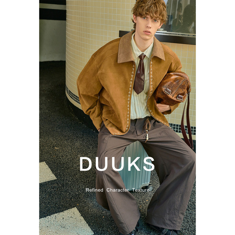 Duuks Corduroy Imitation Suede Jacket Men's Spring and Autumn Embroidered Patchwork Loose Casual Lapel Jacket Trendy