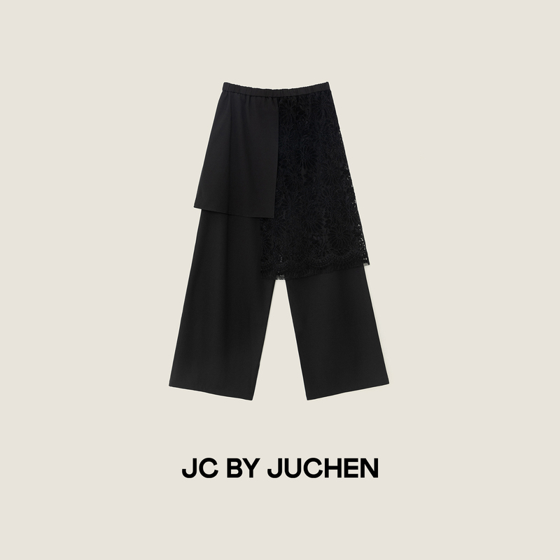 Single-Sided Lace Layered Skirt Pants, Loose Straight-Leg Elastic Waist Casual Pants Jfm3201822 Single-Sided Lace Layered Skirt Pants, Loose Straight-Leg Elastic Waist Casual Pants Jfm3201822