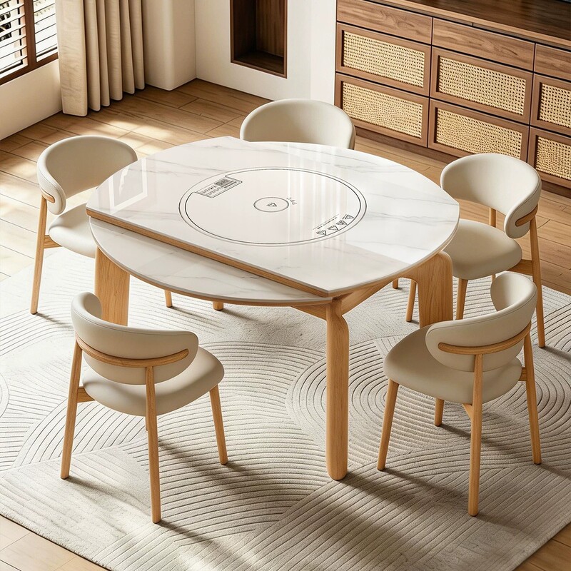 Slate Dining Table and Chair Set for Home Use, Modern and Simple, Suitable for Small Apartments, Convertible to Both Square and Round, Made of Solid Wood, Multifunctional Dining Table Slate Dining Table and Chair Set for Home Use, Modern and Simple, Suitable for Small Apartments, Convertible to Both Square and Round, Made of Solid Wood, Multifunctional Dining Table