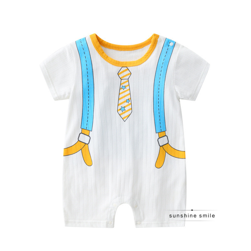 Korean baby jumpsuit summer short-sleeved cotton romper male net red baby clothes summer thin female princess