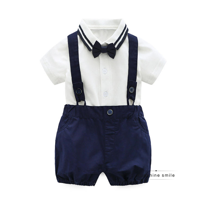 Korean baby summer thin suit one-year-old baby gentleman strap two-piece summer baby clothes