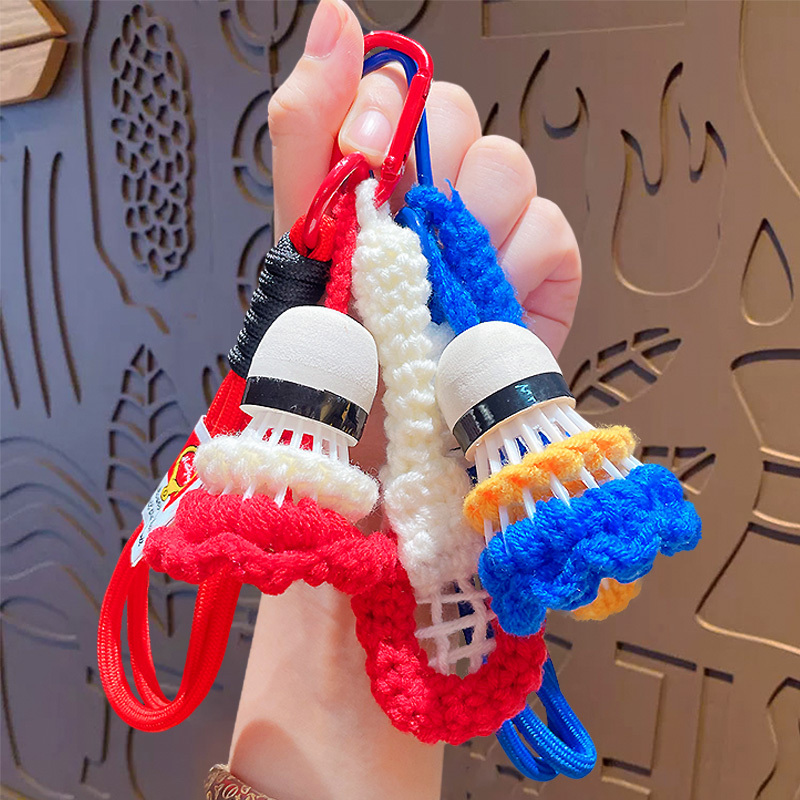 Hand-Woven Badminton Keychain Fitness Pendant Yarn Crochet Bag Pendant Couple Student Graduation Gift