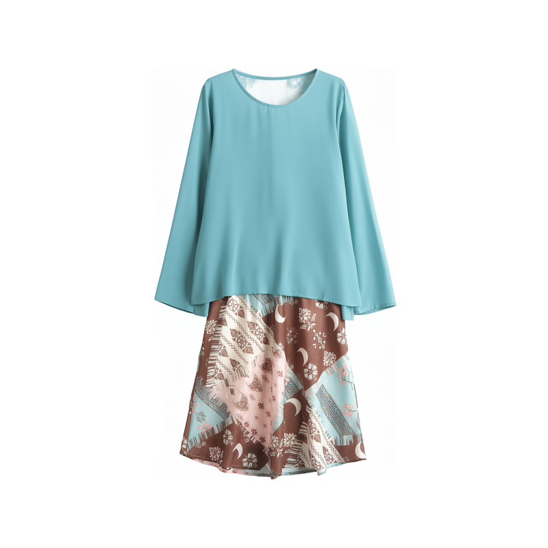 [on the Banks of the Seine] Translucent Lace Long-Sleeved Sun Protection Shirt and Printed Skirt Two-Piece Set Dxt5570