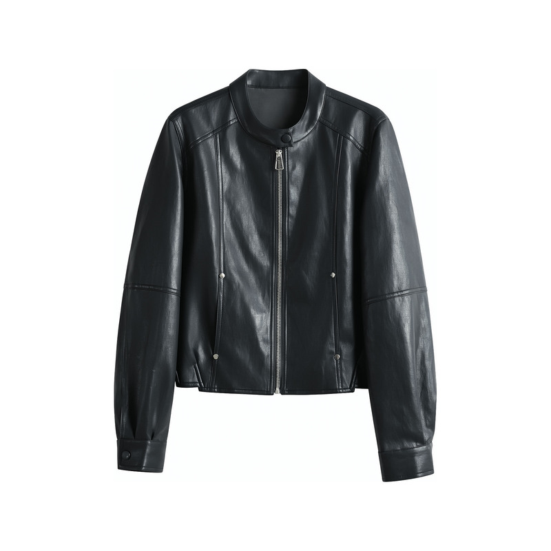 Retro Short Stand-Up Collar Zippered Motorcycle-Style Matte Leather Jacket Zfh9025 Retro Short Stand-Up Collar Zippered Motorcycle-Style Matte Leather Jacket Zfh9025