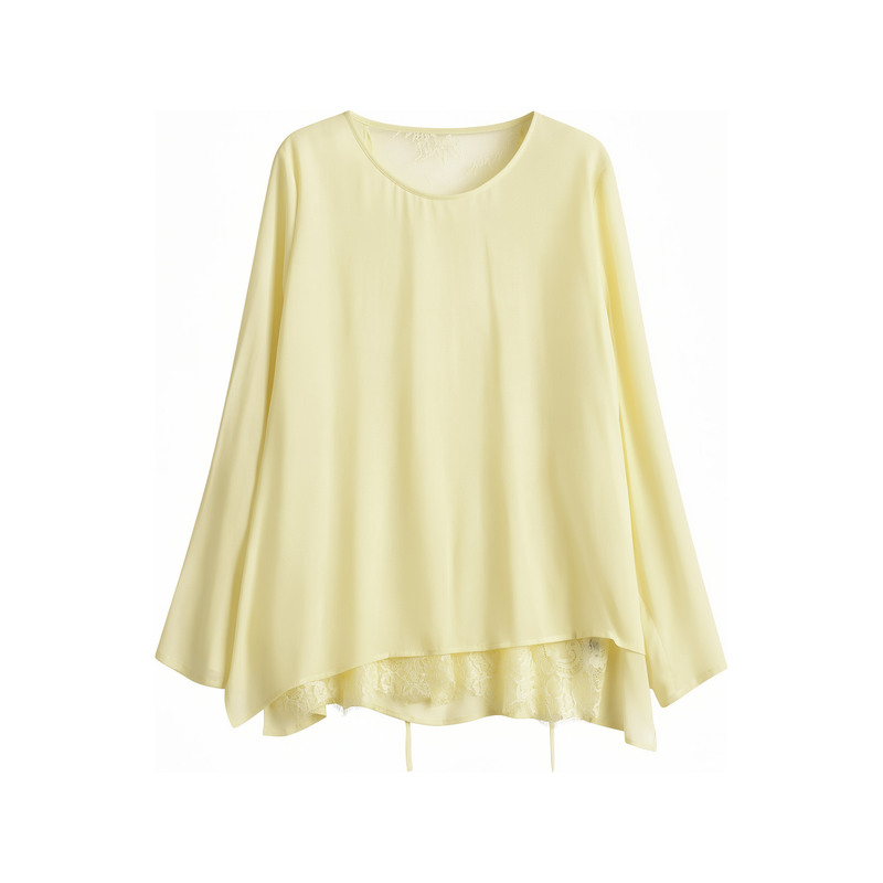 【Honey Pomelo Cream】Round-Neck Double-Layer Lace Loose-Fitting Sun-Protective Rayon Blouse Dxs5482