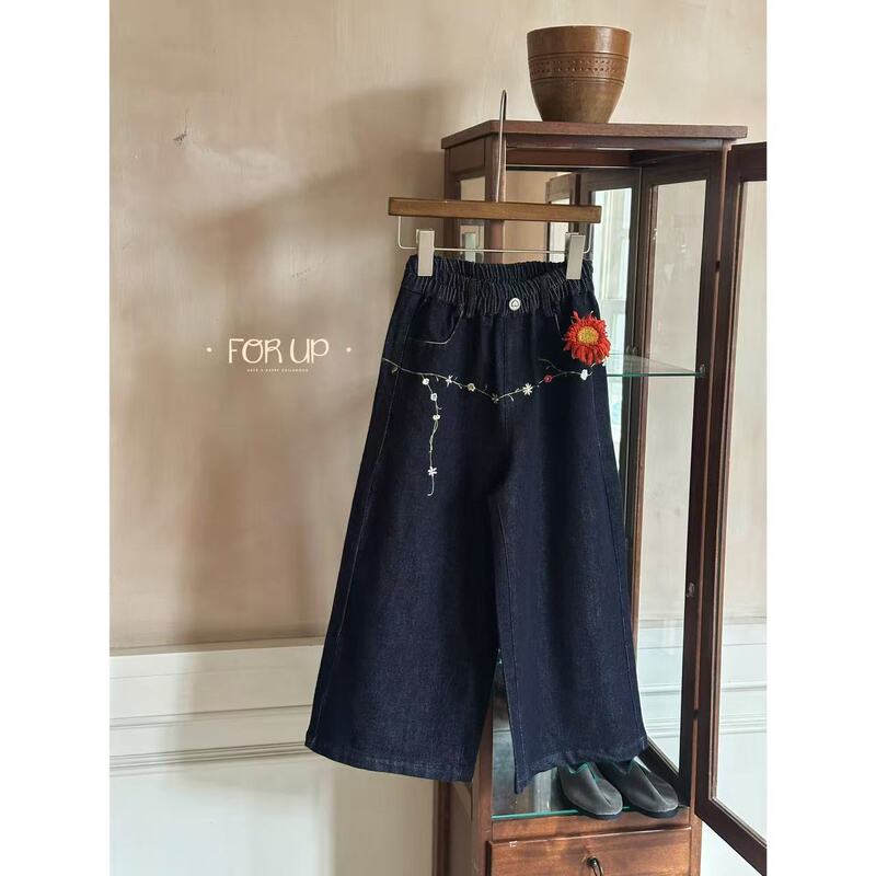 【Forup】 # Limited Edition】76018 (Denim Blue) Autumn Li Mo Flower Vine Embroidered Denim Pants