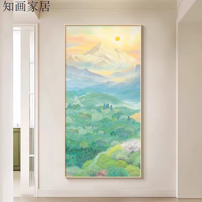 Sunlight Shining on Golden Mountains, Beautiful Scenery, Decorative Painting for the Entrance, Fresh Style of Wild Natural Beauty, Wall Hanging Painting Facing the Entrance