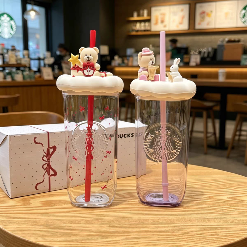 Starbucks Triangular Cup, Heart-Shaped Tribe Glass Straw Cup, Gift for Best Friend, Gift for Girlfriend, Holiday Gift, Souvenir Gift