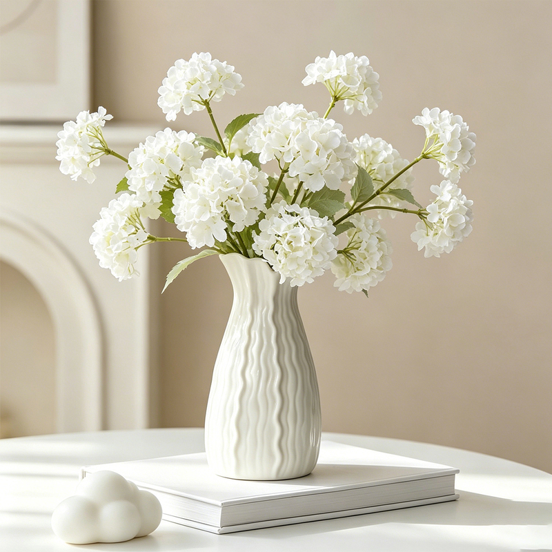 White Ceramic Vase Flower Decoration Living Room Tabletop Ornament Simple Flower Vessel Hydroponic Flower Arrangement European Style