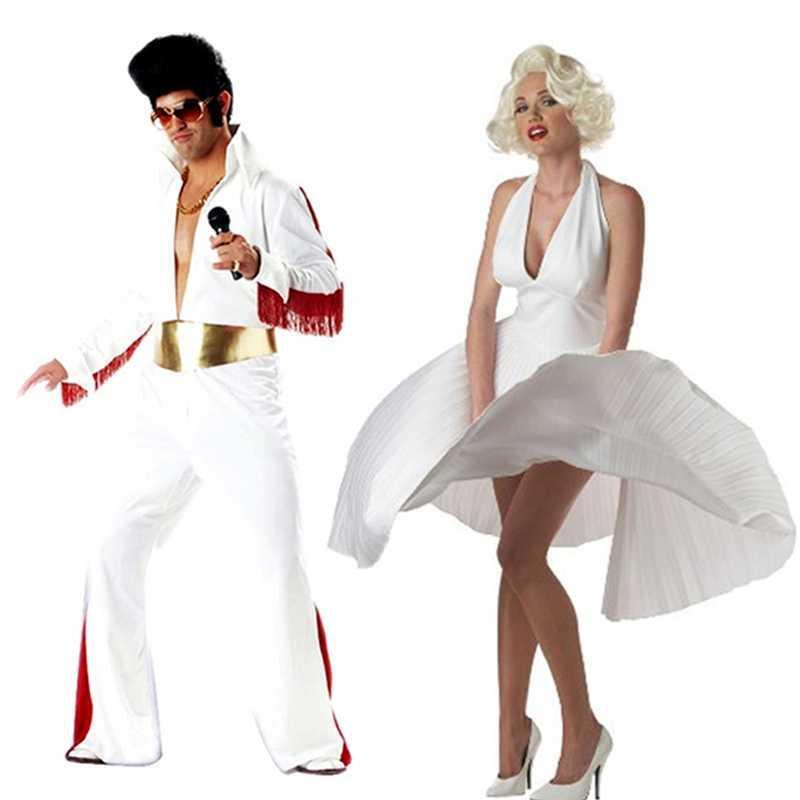 Halloween Costume Cosplay Marilyn Monroe Dress Elvis Costume Dress Cross-Dressing Big Wavy Wig Performance