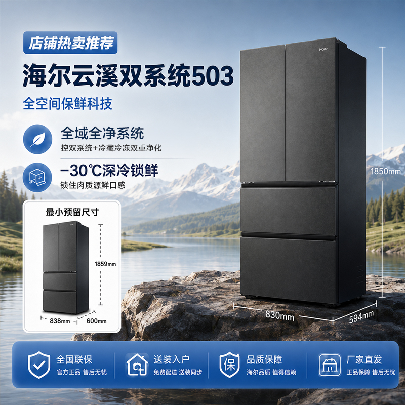 【Dual System】Haier Yunxi Refrigerator 503L Zero-Embedded French Four-Door Level 1 Full Space Preservation for Home Use 【Dual System】Haier Yunxi Refrigerator 503L Zero-Embedded French Four-Door Level 1 Full Space Preservation for Home Use