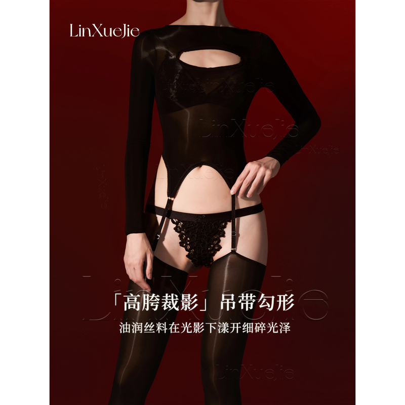 Senior Sister Lin's "Molan" Sexy Glossy Silk Long-Sleeved One-Piece Suit with Adjustable Garter Belt and Integrated Stockings for Women Senior Sister Lin's "Molan" Sexy Glossy Silk Long-Sleeved One-Piece Suit with Adjustable Garter Belt and Integrated Stockings for Women
