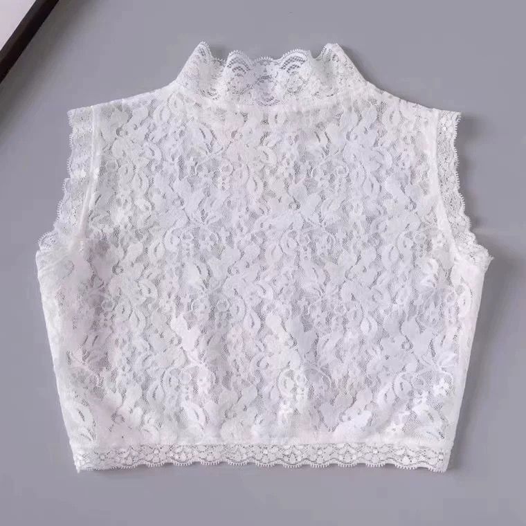 Women's Shirt with Detachable Collar, Korean Style, Stylish Half-High Collar, Lace Base, Multifunctional Decorative Collar, Lace Trim Neck Scarf