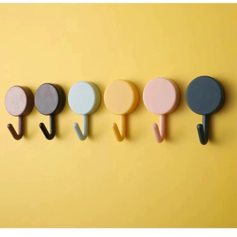 Strong Adhesive Hooks in Macaron Colors, Round Wall Hooks, No-Drill Wall Hanging Hooks for Keys, Self-Adhesive Hooks