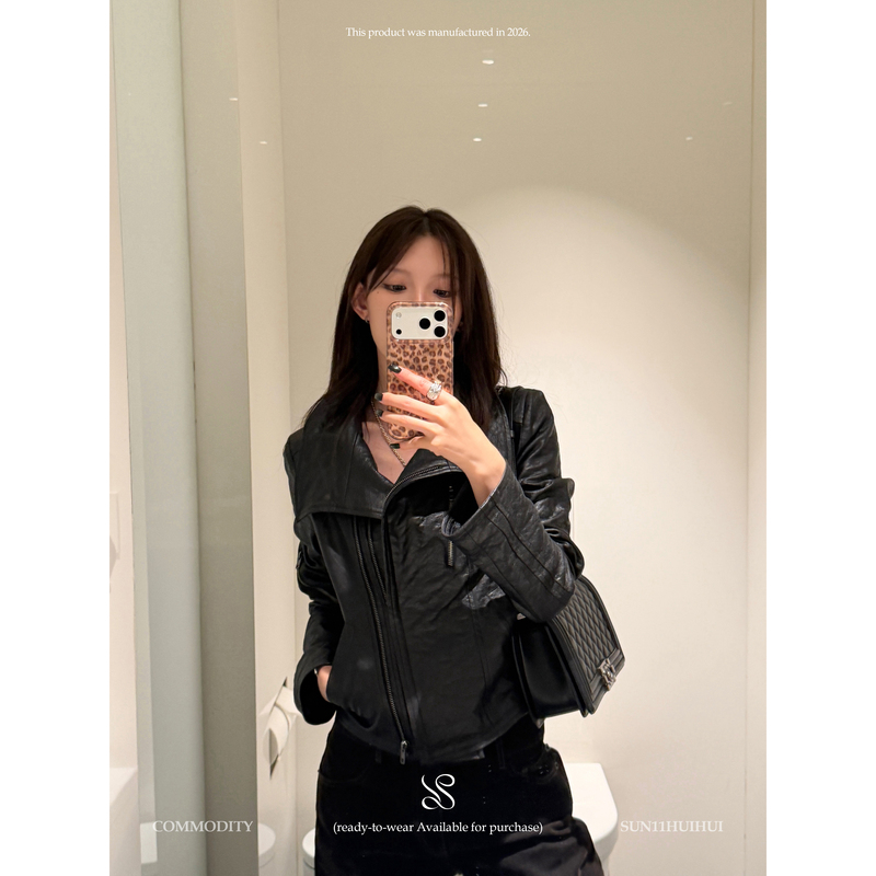Sun11【Brown Vintage Motorcycle】Black Slim Fit Short Leather Jacket for Women, New American Style Motorcycle Jacket for Autumn Sun11【Brown Vintage Motorcycle】Black Slim Fit Short Leather Jacket for Women, New American Style Motorcycle Jacket for Autumn