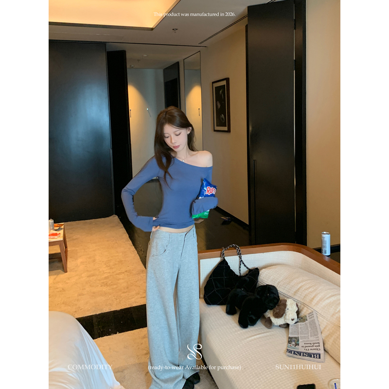Sun11【Clavicle T】Lyocell Tight-Fitting Off-Shoulder Long-Sleeve Top for Women, Autumn Off-Shoulder Slim-Fit Base Shirt T-Shirt Sun11【Clavicle T】Lyocell Tight-Fitting Off-Shoulder Long-Sleeve Top for Women, Autumn Off-Shoulder Slim-Fit Base Shirt T-Shirt