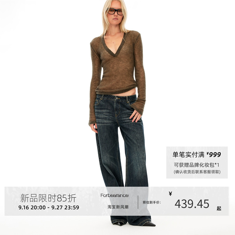 Forbearance Vintage Whiskered 100% Cotton Heavy-Duty Washed Jeans Low-Rise Straight Wide-Leg Pants Slimming Casual Forbearance Vintage Whiskered 100% Cotton Heavy-Duty Washed Jeans Low-Rise Straight Wide-Leg Pants Slimming Casual