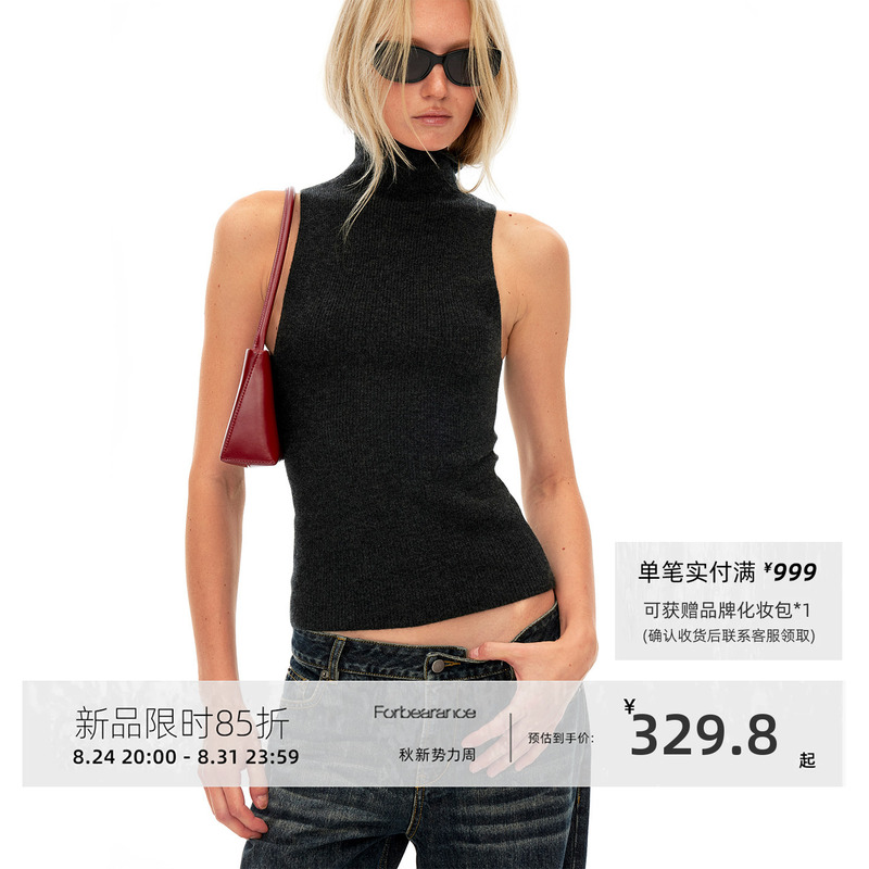 Forbearance Australian Wool High-Neck Simple Style Autumn Sleeveless Knitted Vest for Women, Slim Fit Pullover Forbearance Australian Wool High-Neck Simple Style Autumn Sleeveless Knitted Vest for Women, Slim Fit Pullover