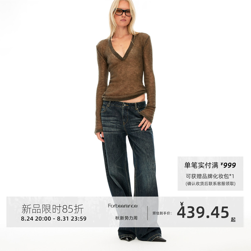Forbearance Vintage Whiskered 100% Cotton Heavy-Duty Washed Jeans Low-Rise Straight Wide-Leg Pants Slimming Casual Forbearance Vintage Whiskered 100% Cotton Heavy-Duty Washed Jeans Low-Rise Straight Wide-Leg Pants Slimming Casual
