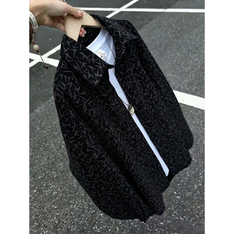American-Style Thorn Jacquard All-Over Print Shirt for Men, Autumn Loose-Fit Lazy Style Long-Sleeve Shirt with Texture, Couple's Jacket American-Style Thorn Jacquard All-Over Print Shirt for Men, Autumn Loose-Fit Lazy Style Long-Sleeve Shirt with Texture, Couple's Jacket