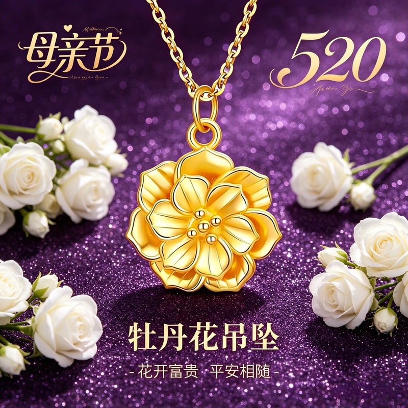 Official Genuine New Peony Flower Pendant Clavicle Chain Decorative Ornament Valentine's Day Gift for Girlfriend Official Genuine New Peony Flower Pendant Clavicle Chain Decorative Ornament Valentine's Day Gift for Girlfriend