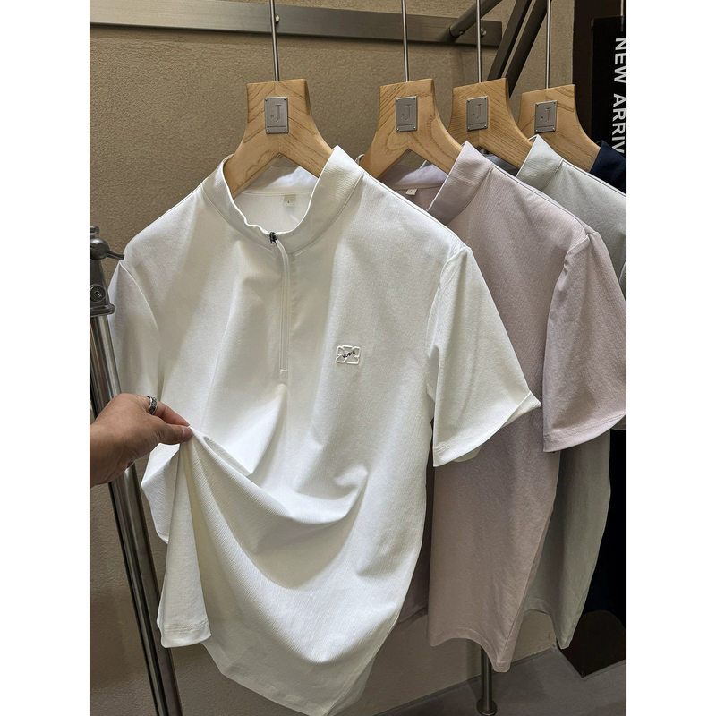 Special Six! Light Luxury Line! Dupont Sorona! Tech Cooling Men's Summer Half-Zip Henry Collar Short-Sleeve T-Shirt