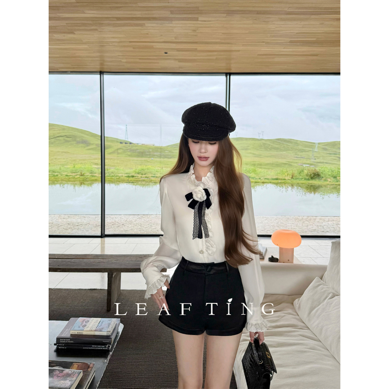 Leafting【Lady Earl】Embroidered Lace Palace-Style High-End Glossy Slim-Fit White Shirt Leafting【Lady Earl】Embroidered Lace Palace-Style High-End Glossy Slim-Fit White Shirt