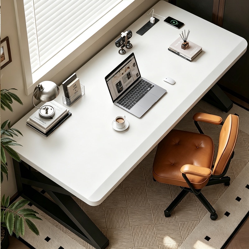 Rubber Wood Solid Wood Computer Desk White Girls' Bedroom Home Study Desk Double Desk Workbench