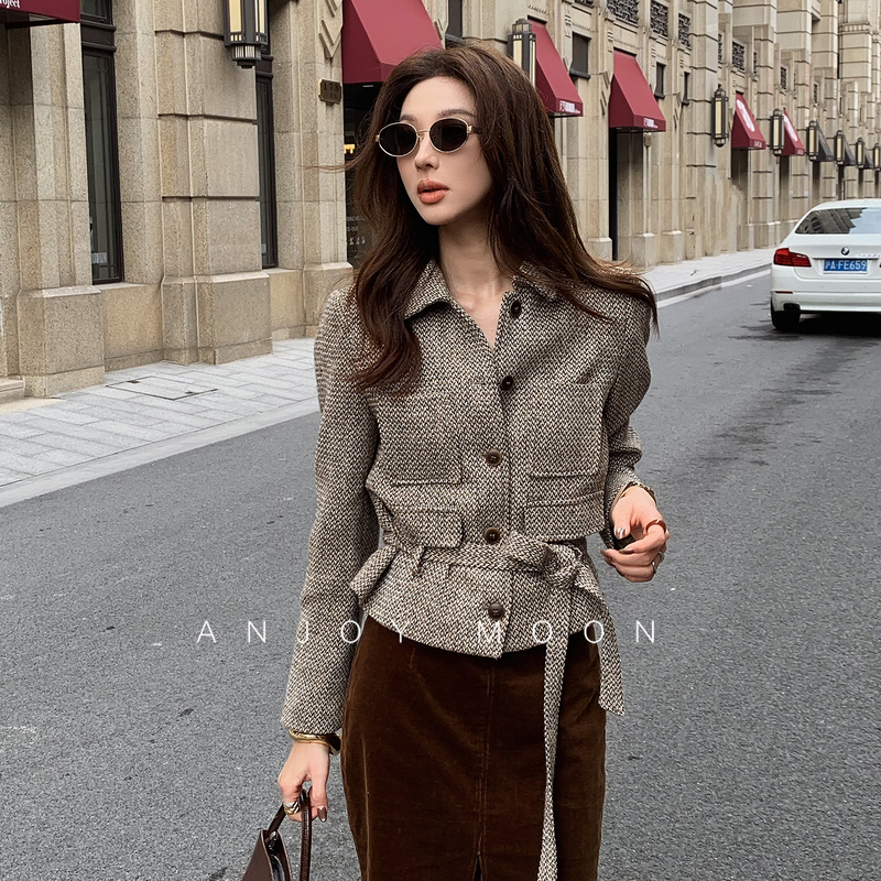 Ansa Yue [Liz New Elite] Old Money Style Mixed Texture Waist-Cinching Short Workwear Chanel-Style Jacket for Women Autumn Collection