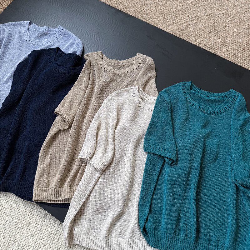 Japanese Paper Yarn Japanese-Style Artistic Loose-Fitting Slimming Crochet Lace Round-Neck Short-Sleeve Knit Top for Women 724 H72124 Japanese Paper Yarn Japanese-Style Artistic Loose-Fitting Slimming Crochet Lace Round-Neck Short-Sleeve Knit Top for Women 724 H72124