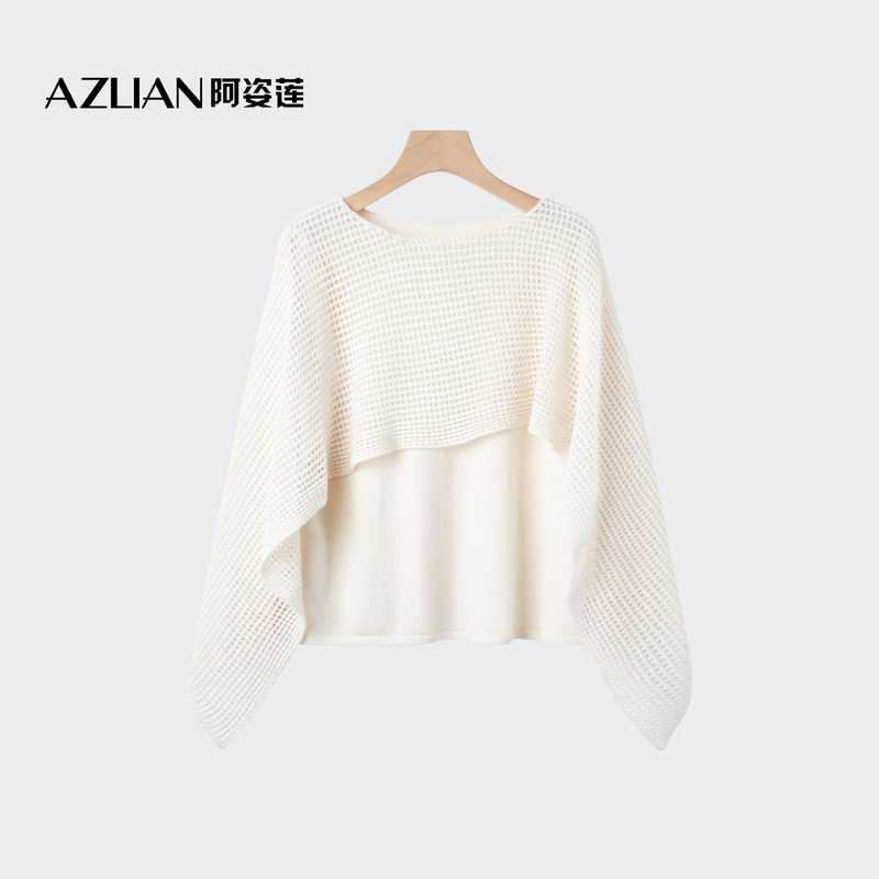 Azilian Cashmere Korean Style Elegant Cape Shawl Knit Sweater for Women, Faux Two-Piece, Loose Fit, Slimming, Relaxed Top Azilian Cashmere Korean Style Elegant Cape Shawl Knit Sweater for Women, Faux Two-Piece, Loose Fit, Slimming, Relaxed Top