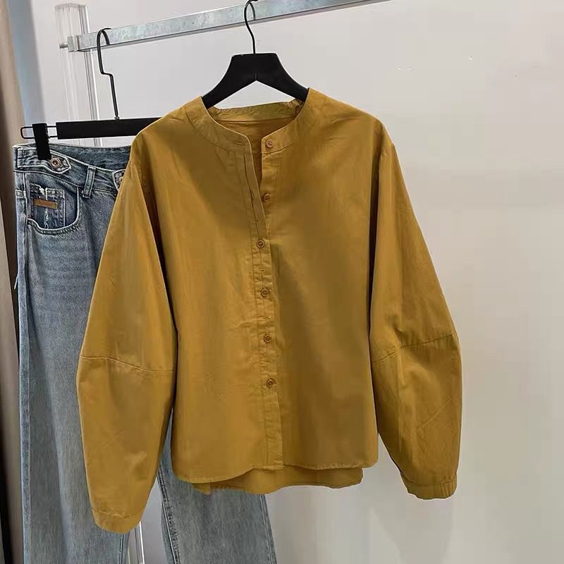 Double Placket Long-Sleeved Shirt Top 2026 Autumn New Style Loose Shirt Elegant Ginger Yellow Shirt
