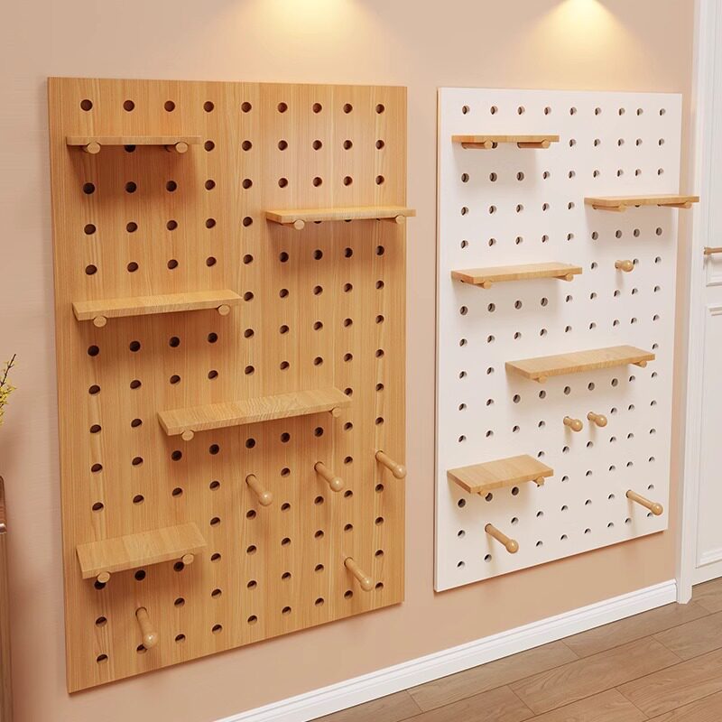 Solid wood hole board entrance door porch storage rack creative display rack wooden desktop wall desk storage layer