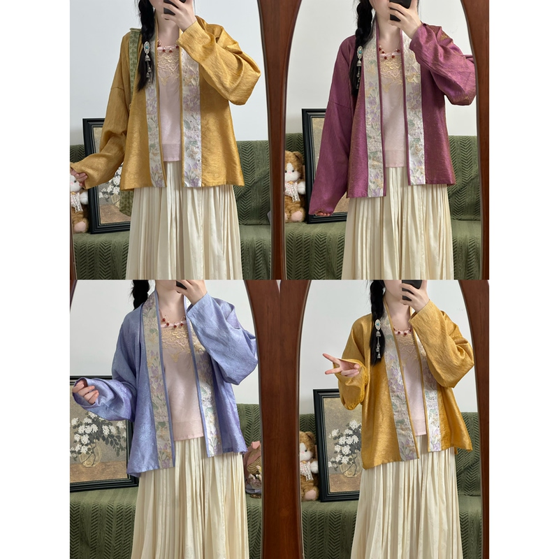 Tang Yue Yin Hanfu Women's Song Dynasty Style Airplane Sleeve Multi-Color Top Shimmering Brocade Short Shirt Hanfu Daily Commuting Versatile New Style