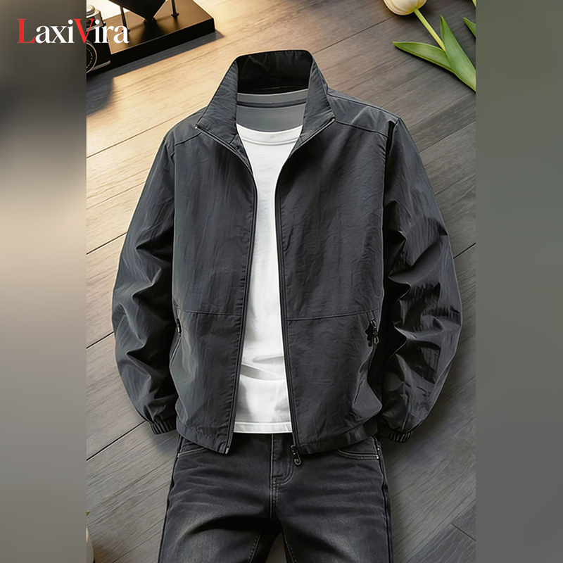 High-End Casual Jacket for Men 2026 New Spring and Autumn Windproof Black Business Stand-Up Collar Windbreaker Jacket for Men High-End Casual Jacket for Men 2026 New Spring and Autumn Windproof Black Business Stand-Up Collar Windbreaker Jacket for Men