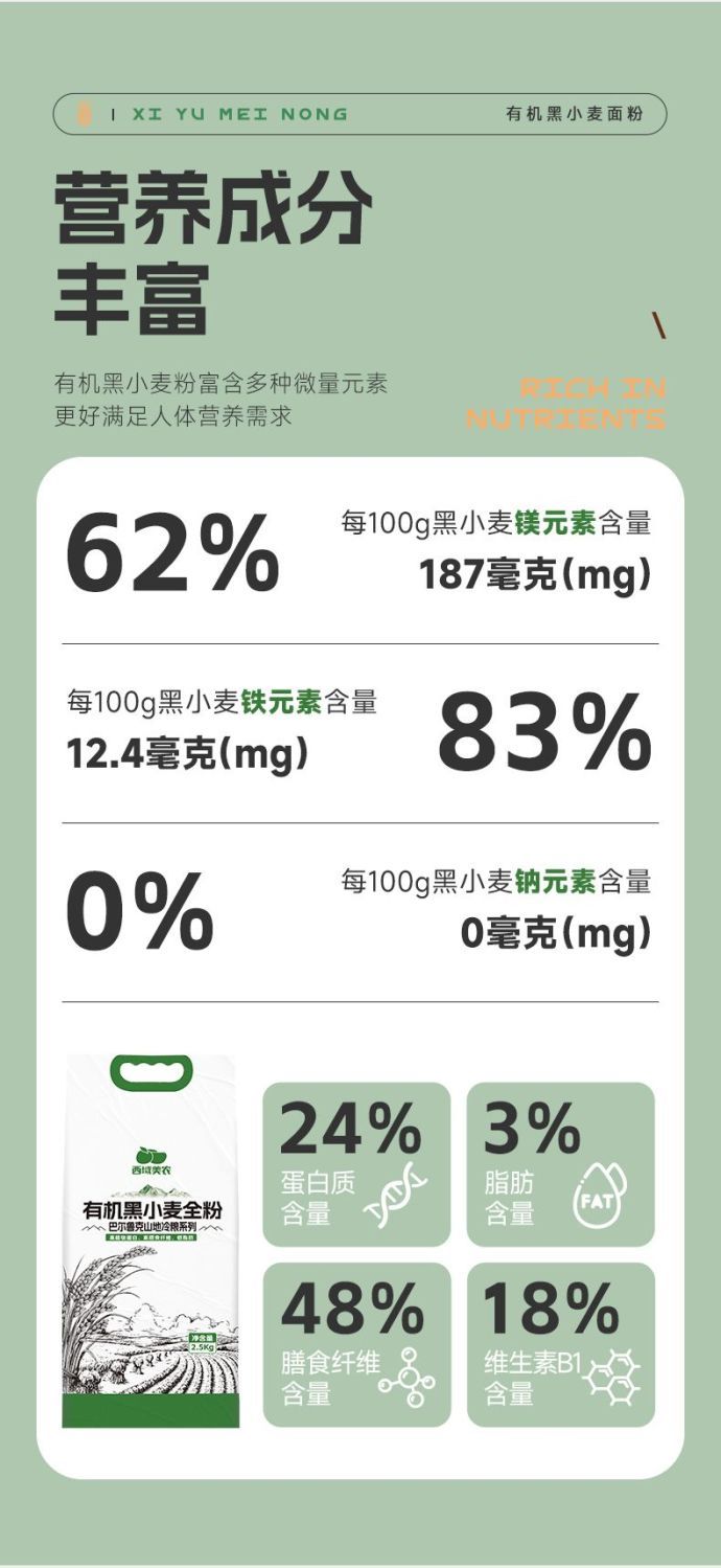 安享好物 安享A级小麦面粉-西域美农有机黑小麦粉  