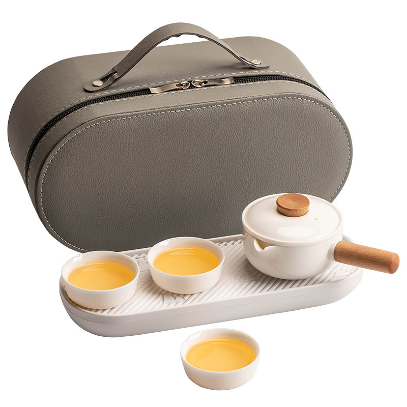 Lamb fat jade white porcelain travel kung fu tea set portable camping outdoor teapot drinking tea quick guest cup